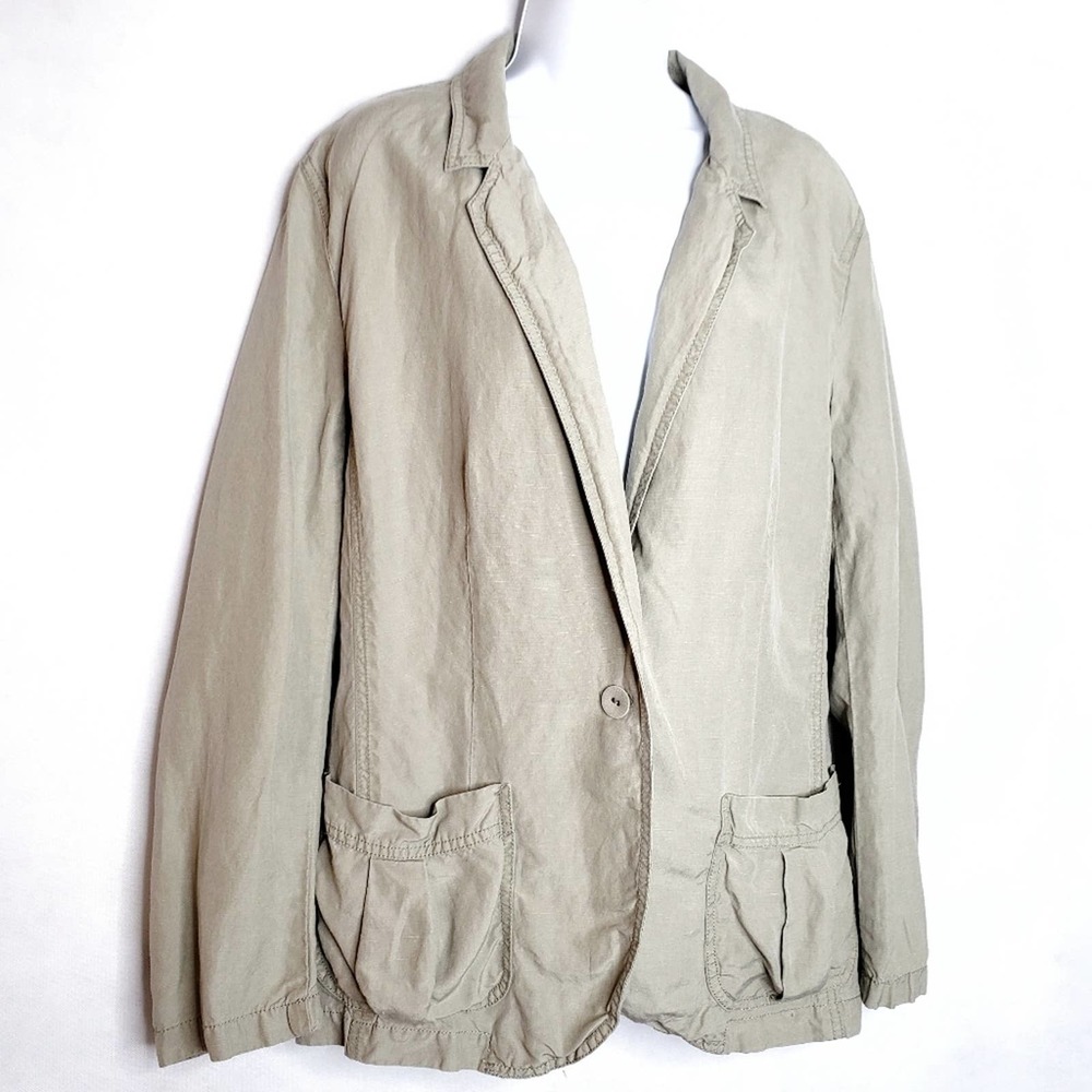 J. Jill Silk / Linen Blend Blazer Jacket Khaki / Olive Cargo Pocket Size XL